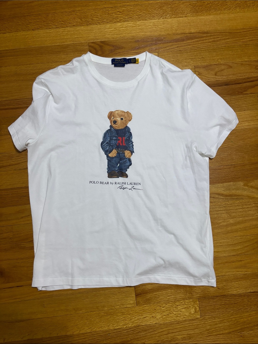 Polo by Ralph Lauren White Tee with Polo Bear in Denim